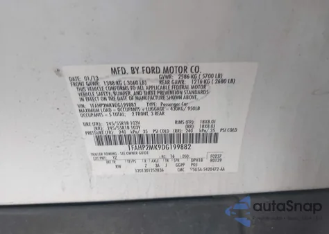 2013 Ford Police Interceptor from USA, damaged, VIN 1FAHP2MK9DG199882